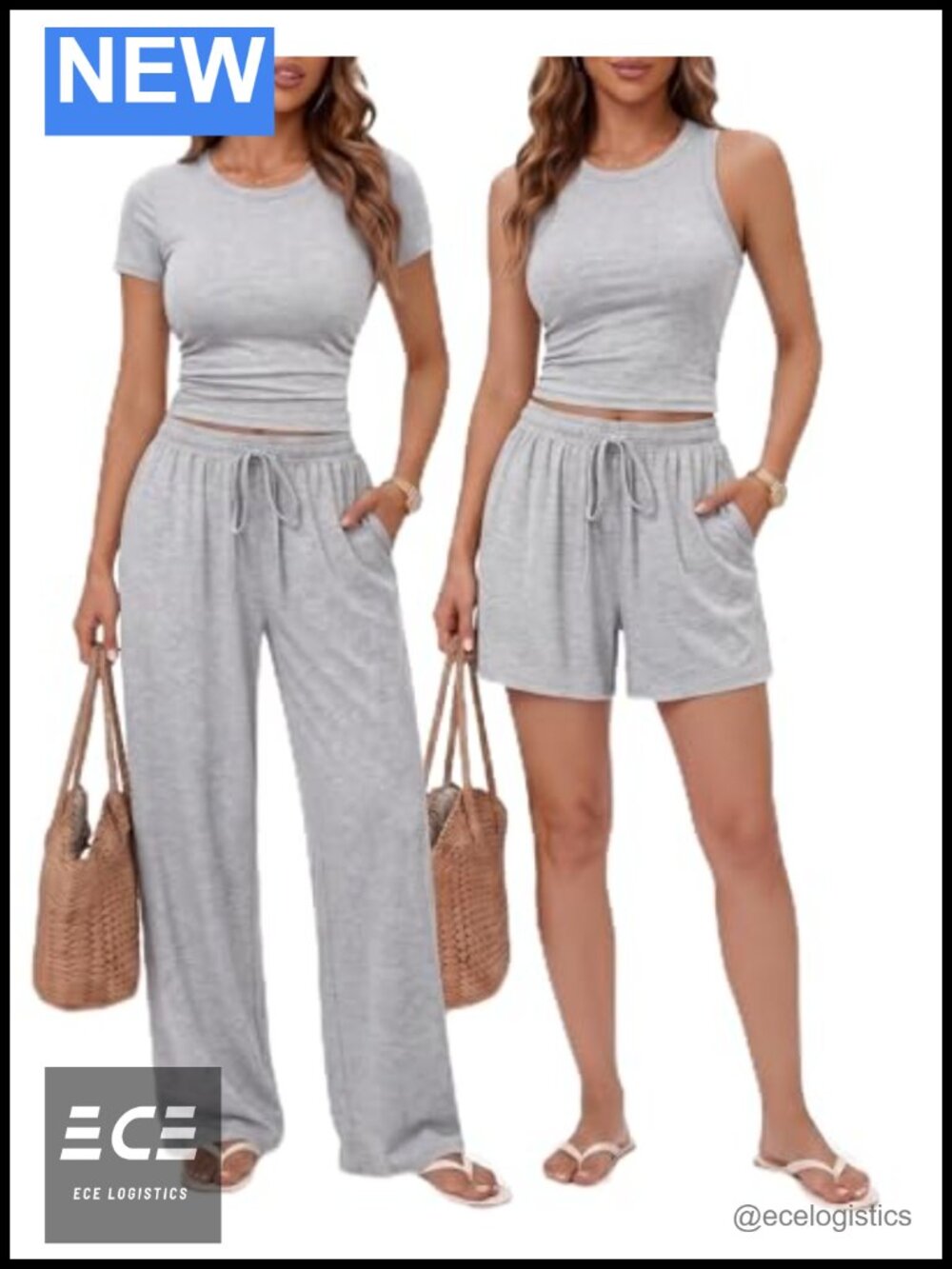 Women's 4-Piece Lounge Set Tank Tee Shorts Wide Leg Pants Comfort Travel
